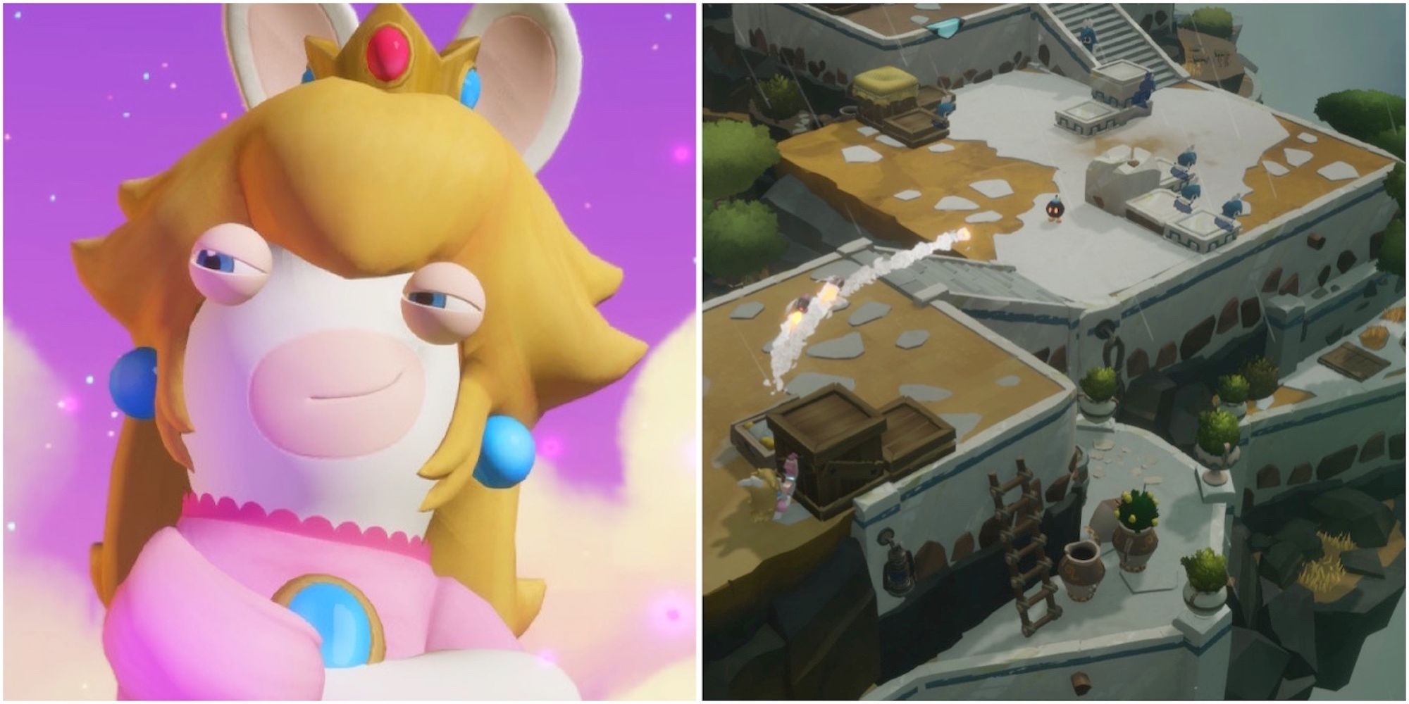 Rabbid Peach and fighting a battle in Mario + Rabbids Sparks of Hope