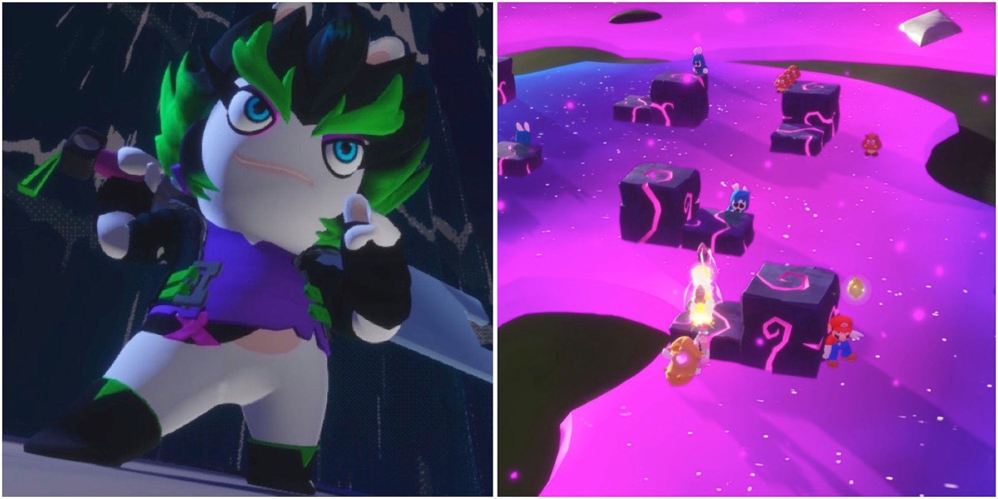 Edge and fighting a battle in Mario + Rabbids Sparks of Hope