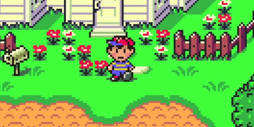 A character standing in front of his house in EarthBound