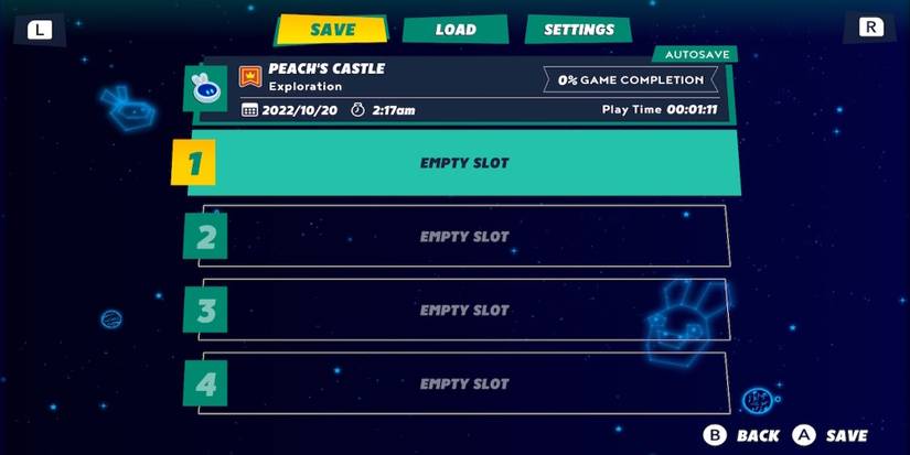 The save menu in Mario + Rabbids Sparks of Hope