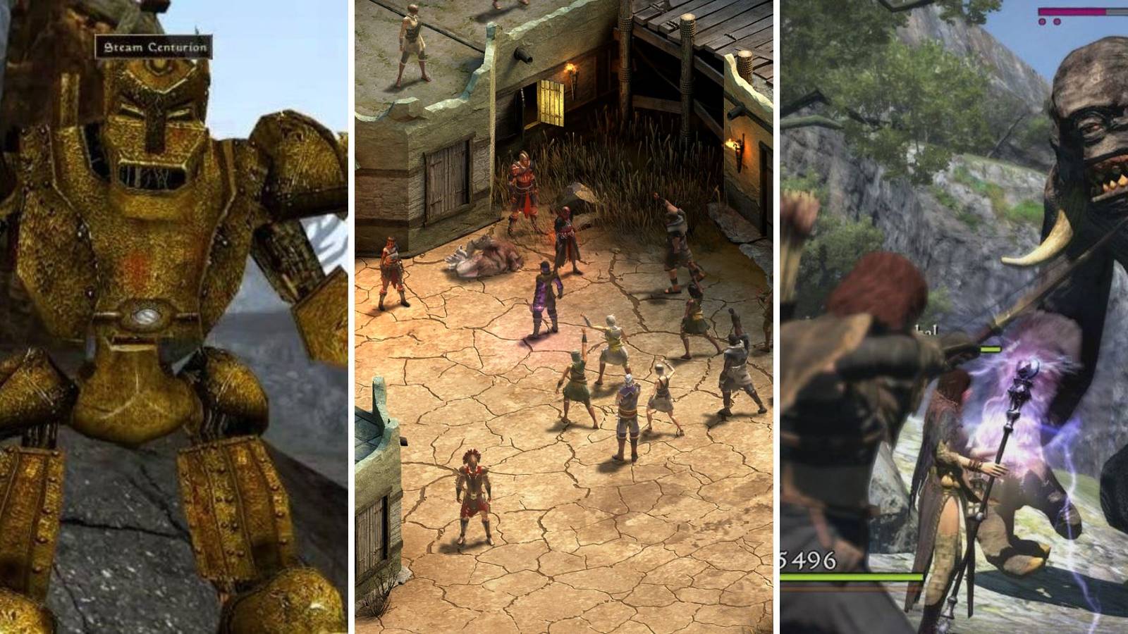A grid of images showing the games Elder Scrolls 3: Morrowind, Tyranny, and Dragon's Dogma: Dark Arisen that all have overpowered magic systems