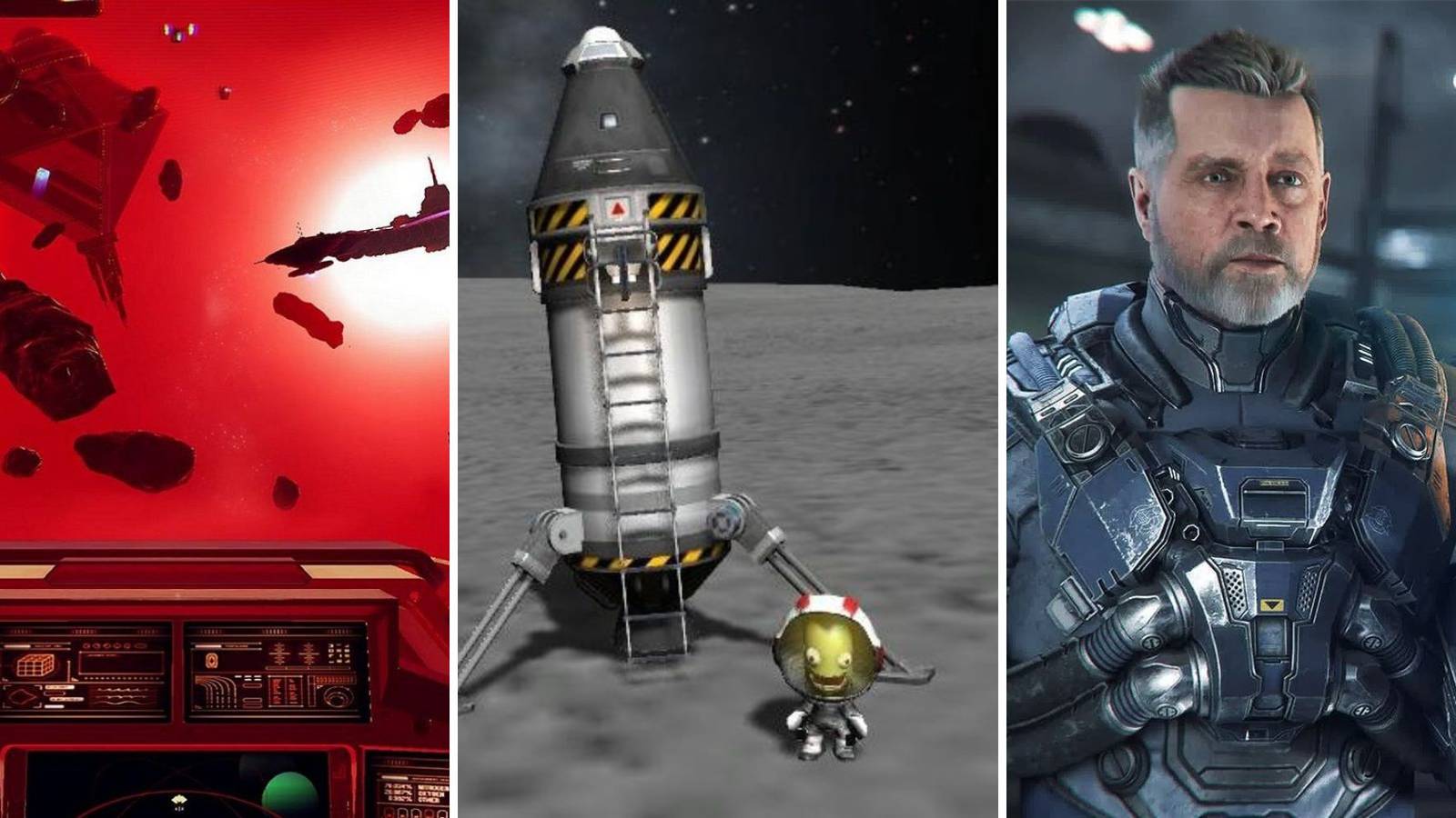 A grid showing pictures of three Sci-Fi games including No Man's Sky, Kerbal Space Program and Star Citizen