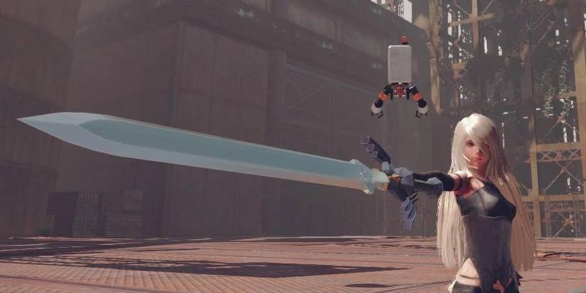 A2 taunts an enemy in NieR: Automata