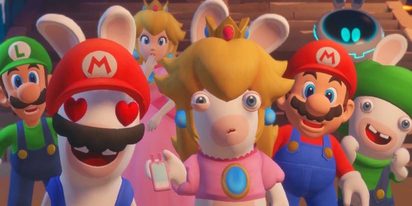 A cutscene featuring characters in Mario + Rabbids Sparks of Hope