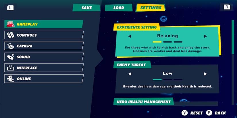 The difficulty menu in Mario + Rabbids Sparks of Hope