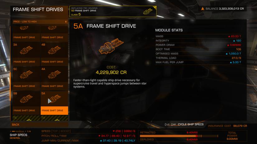 A 5A FSD that increases the Jump Range to 40.74ly
