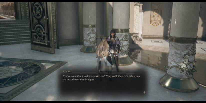 Talking to an NPC in Valkyrie Elysium