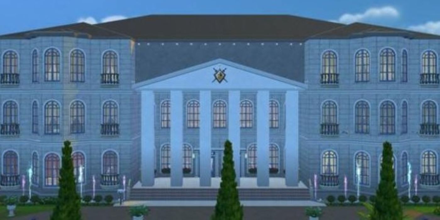 Screenshot of a white mansion in the Sims 4.