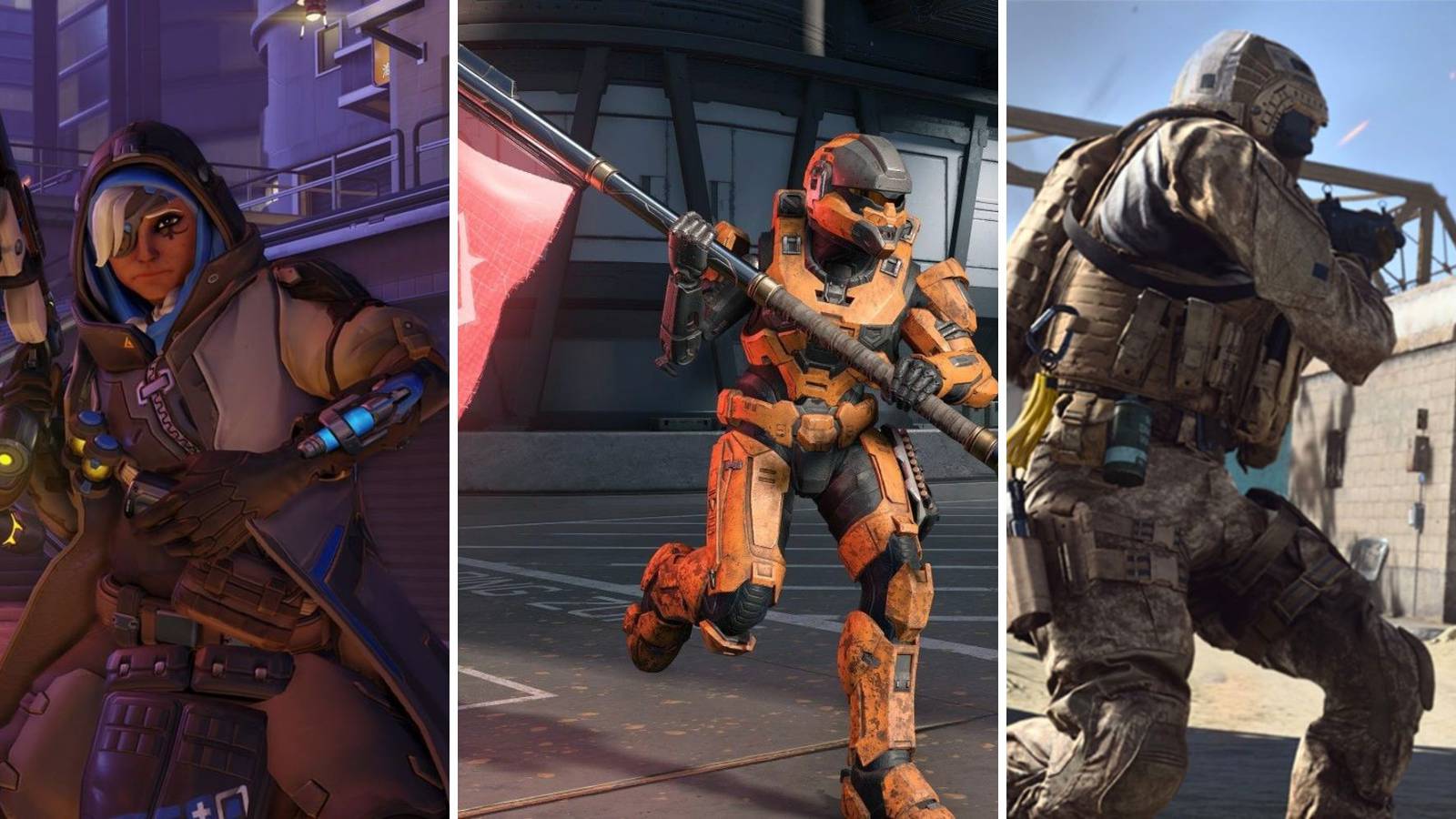Capture the Flag game modes from Overwatch, Halo Infinite, and Call of Duty: Modern Warfare 2