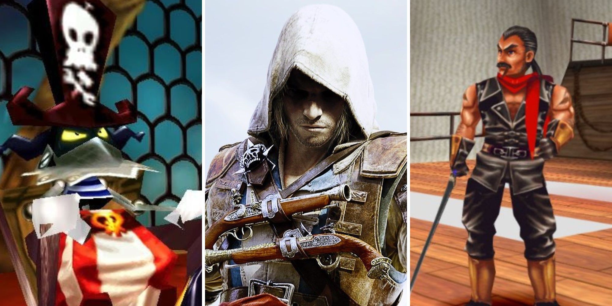 A grid of three different pirates from the games Rayman 2, Assassin's Creed 4: Black Flag, and Chrono Cross