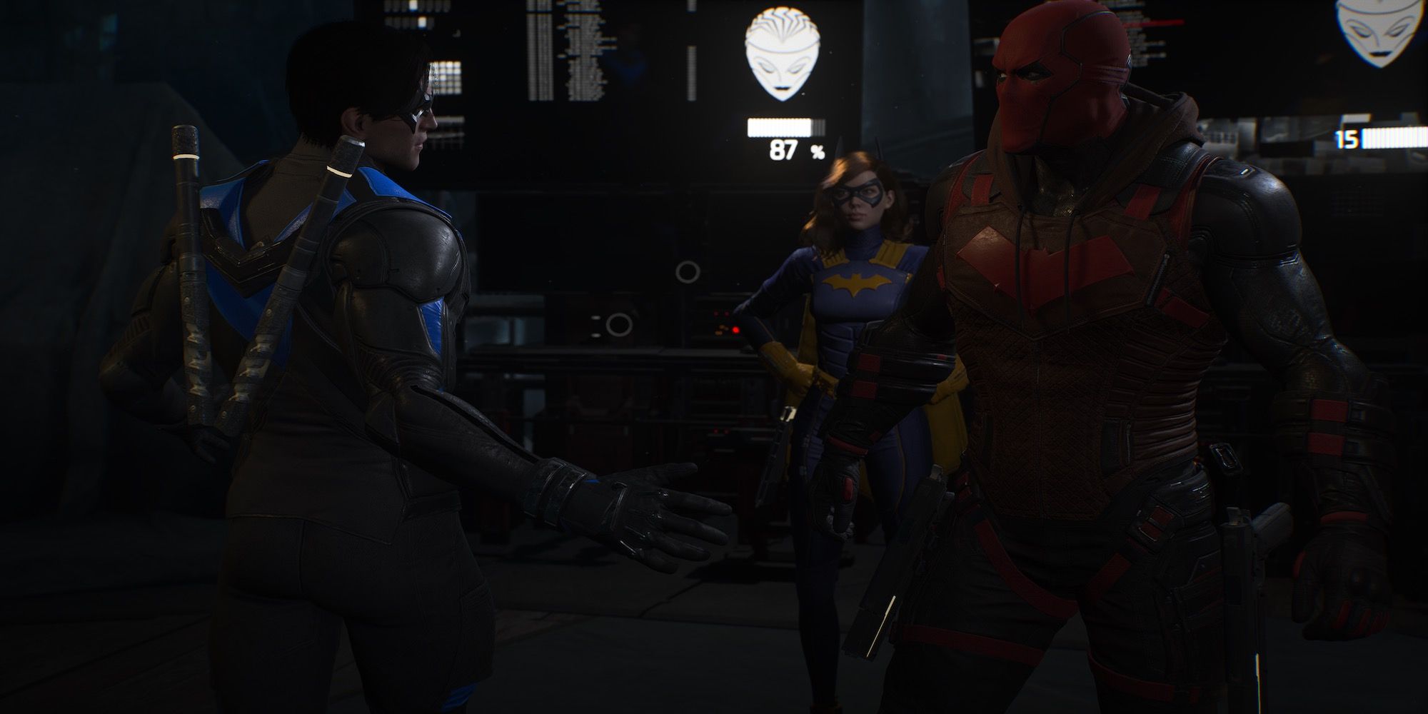 A cutscene featuring characters in Gotham Knights