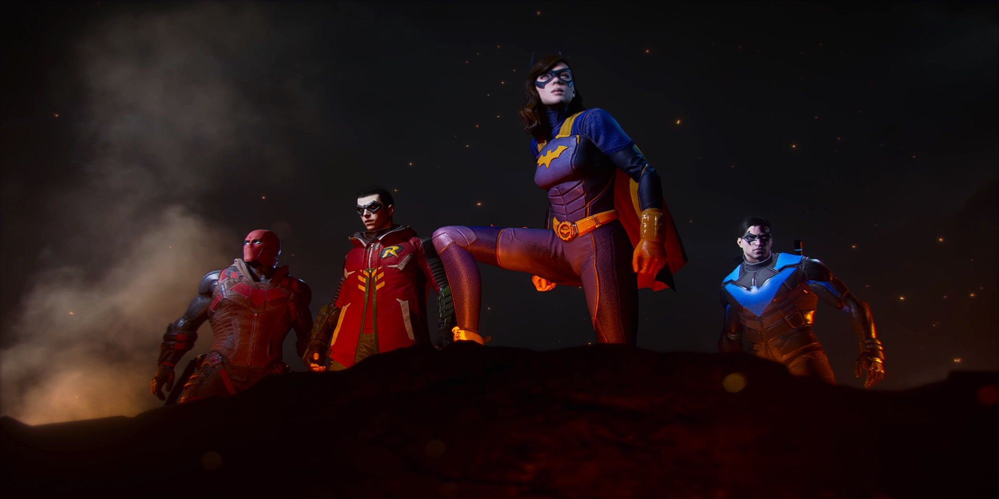 A cutscene featuring characters in Gotham Knights