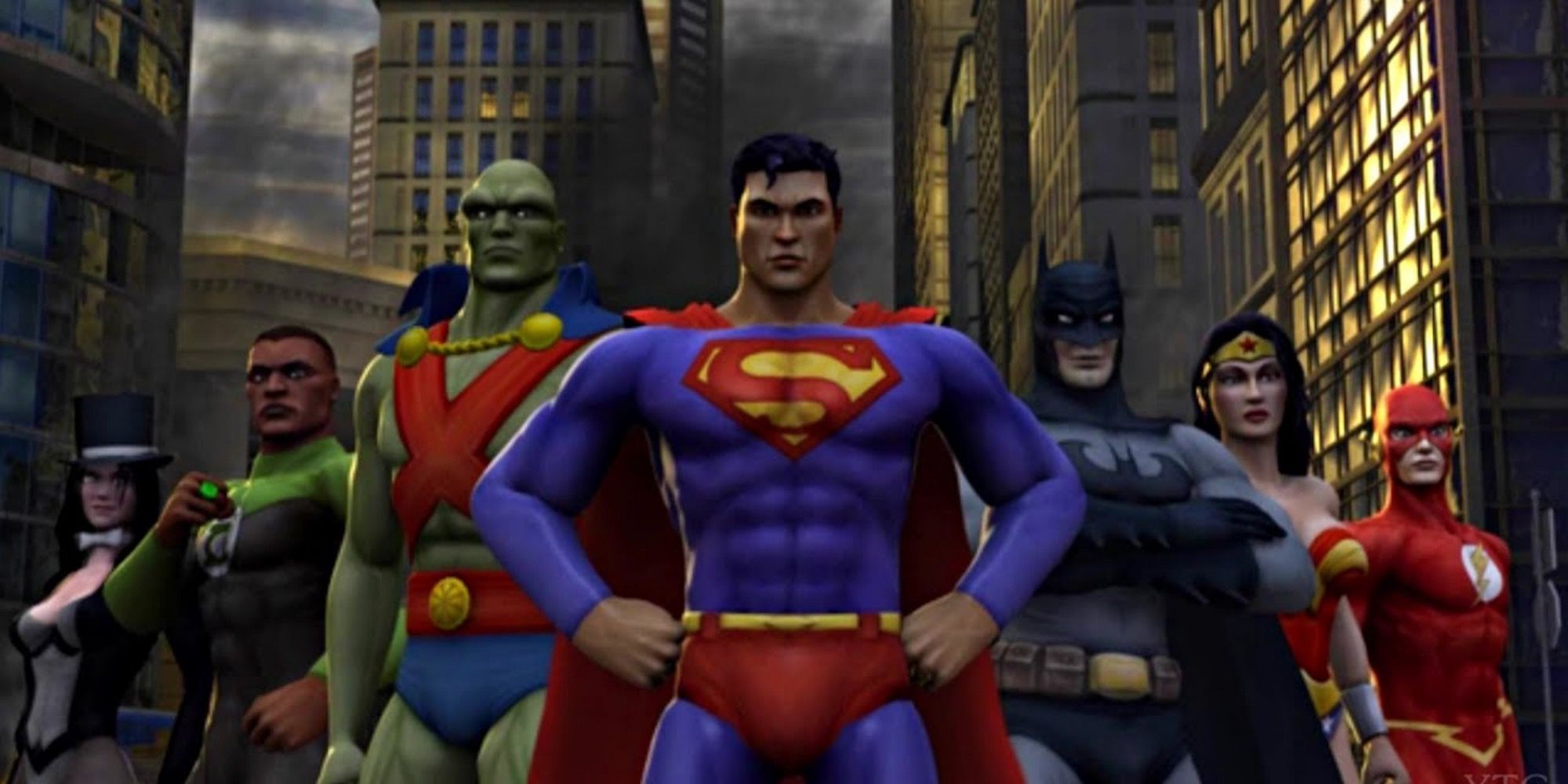 A scene featuring characters in Justice League Heroes