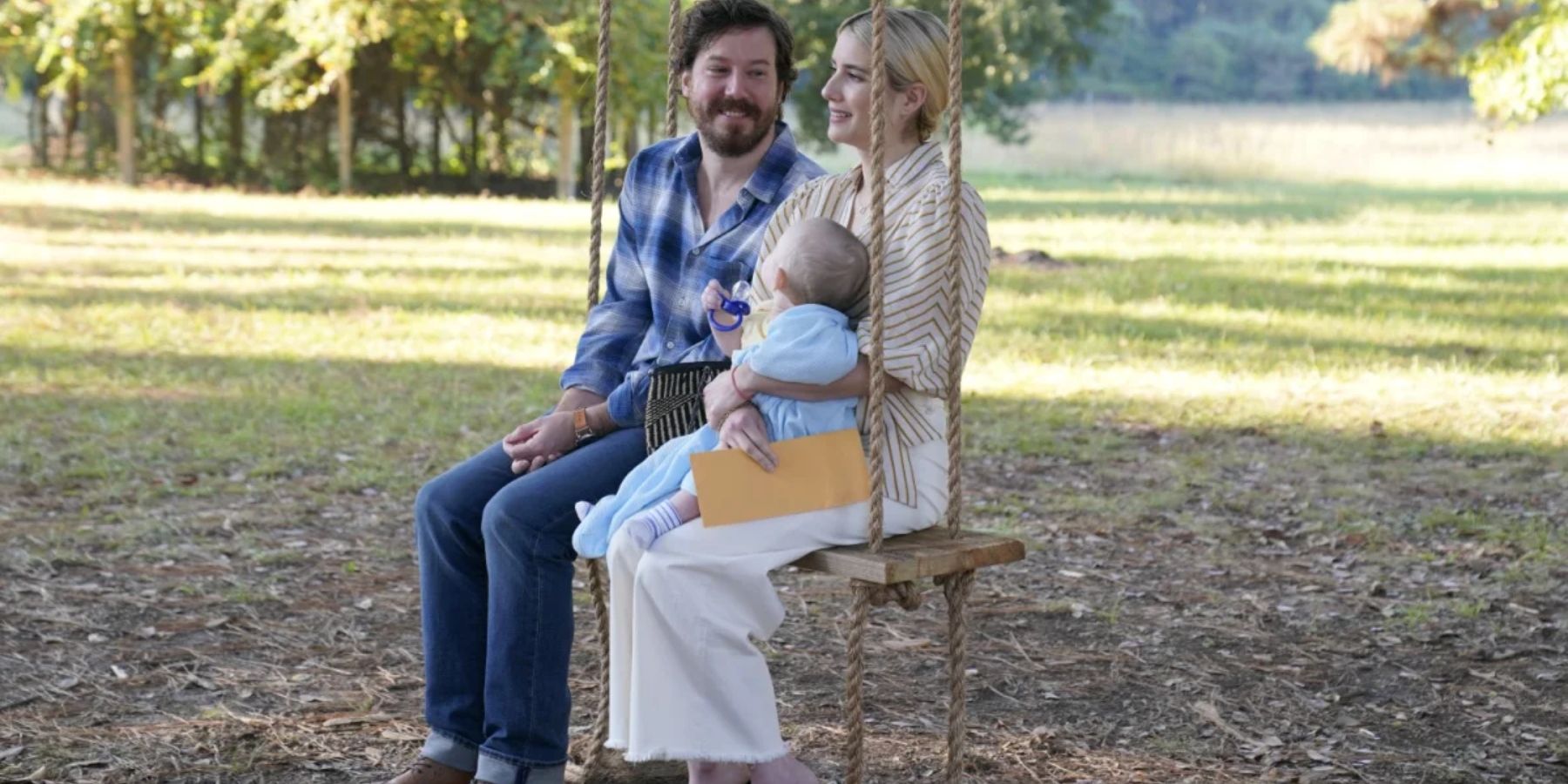 Emma Roberts and John Gallagher Jr. in Abandoned (2022) Movie