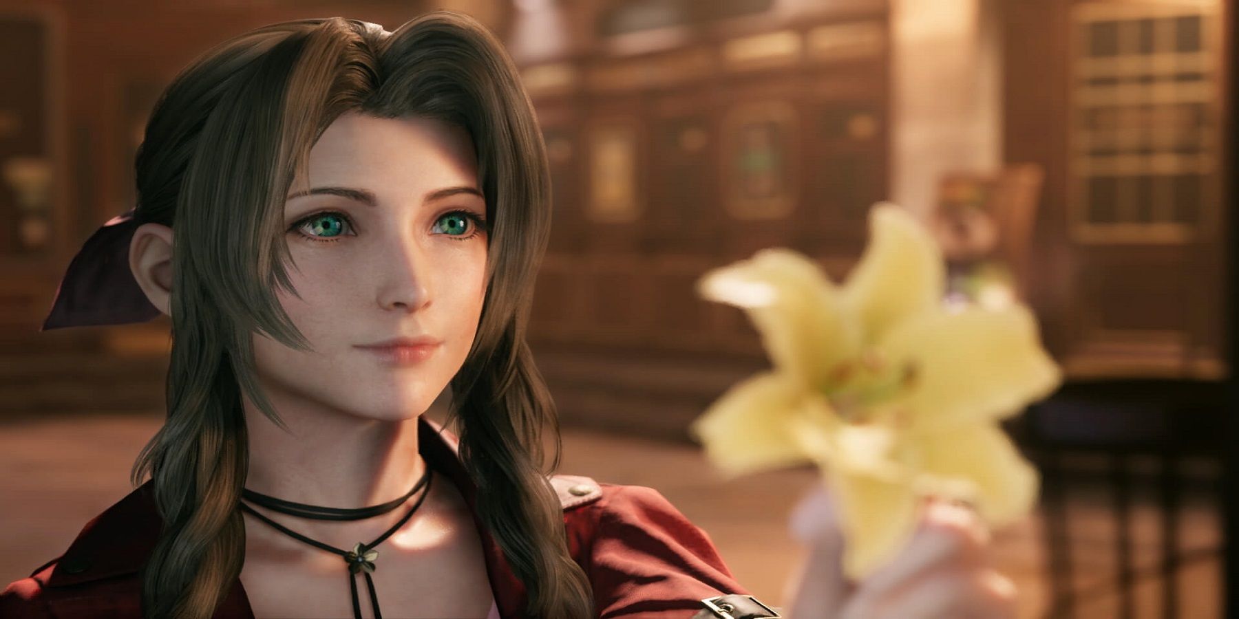 Aerith with a flower FF7R