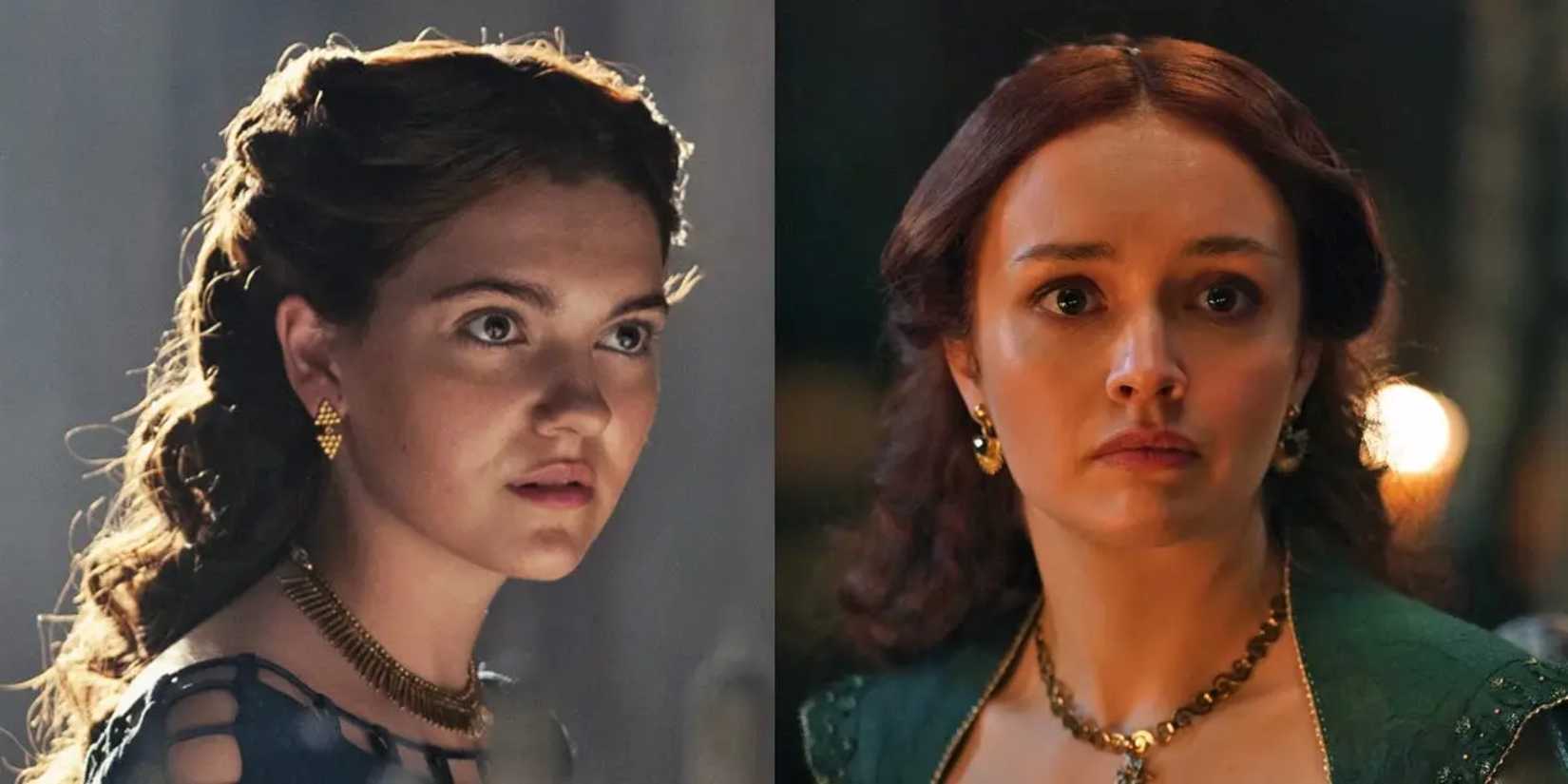 Younger and older iterations of Alicent Hightower in House of the Dragon.