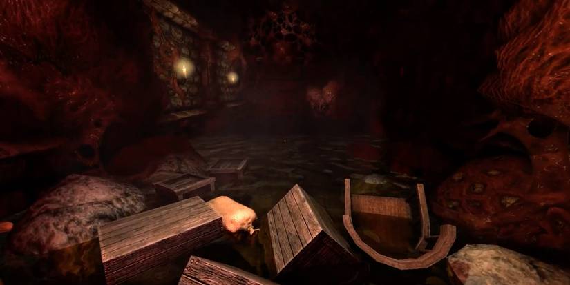 Player hears loud screams in a dark room