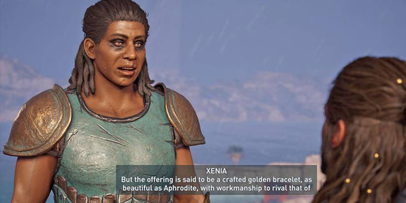 Assassin's Creed Odyssey Alexios speaking with Xenia