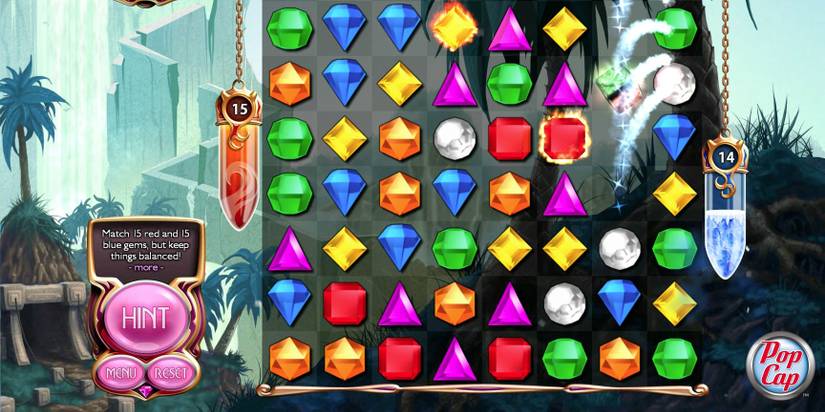 A Bejeweled 3 board with special effects and unique background