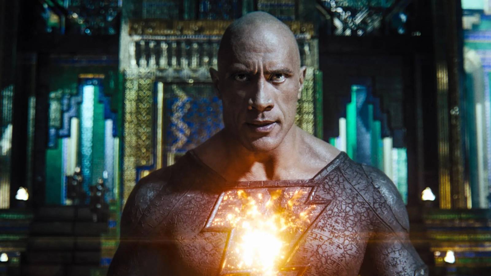 Dwayne Johnson in palace throne room Black Adam