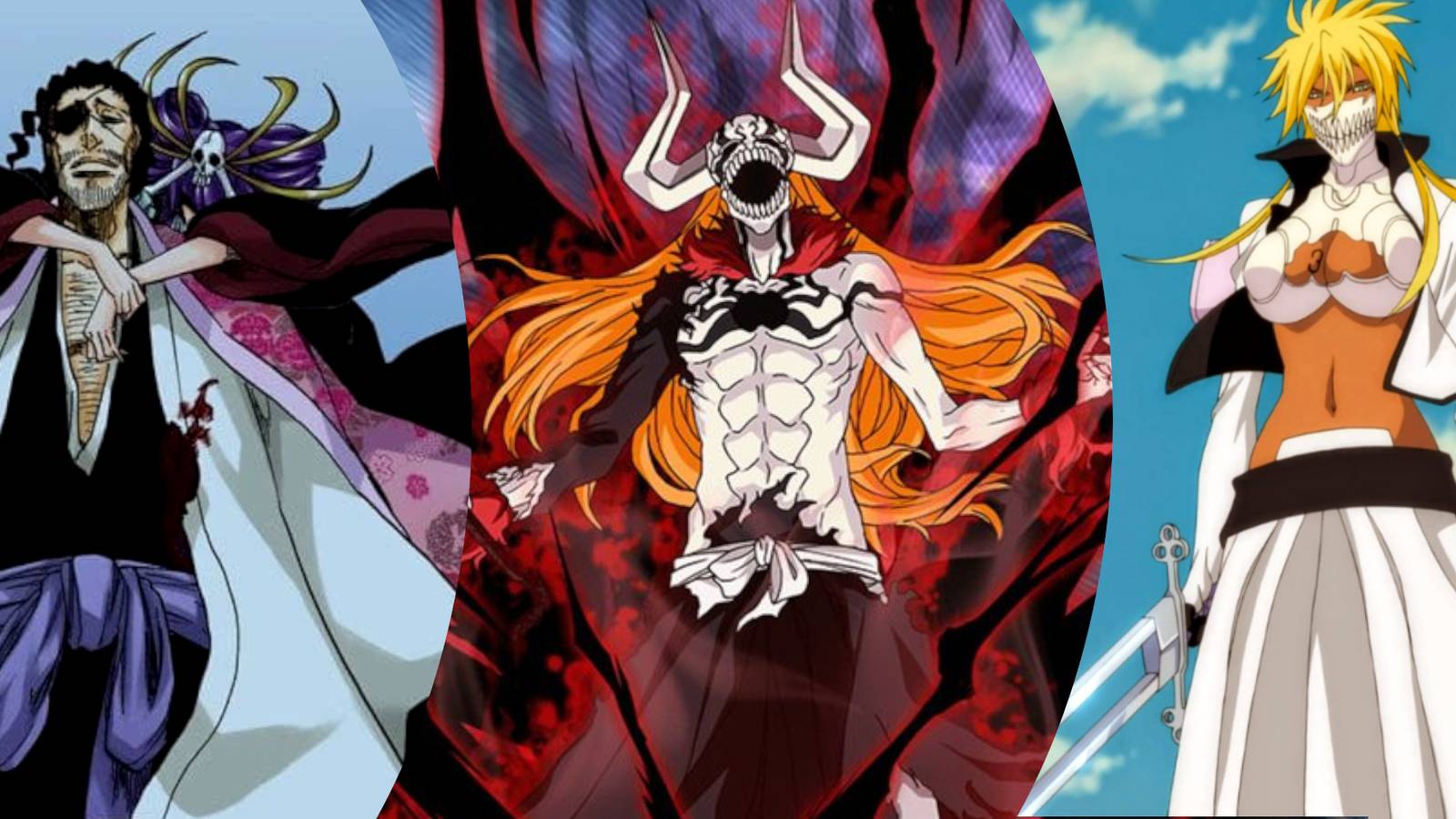 Bleach: Characters With The Coolest Designs Shunsui Kyoraku, Kurosaki Ichigo and Tier Harribel aka Lady Halibel