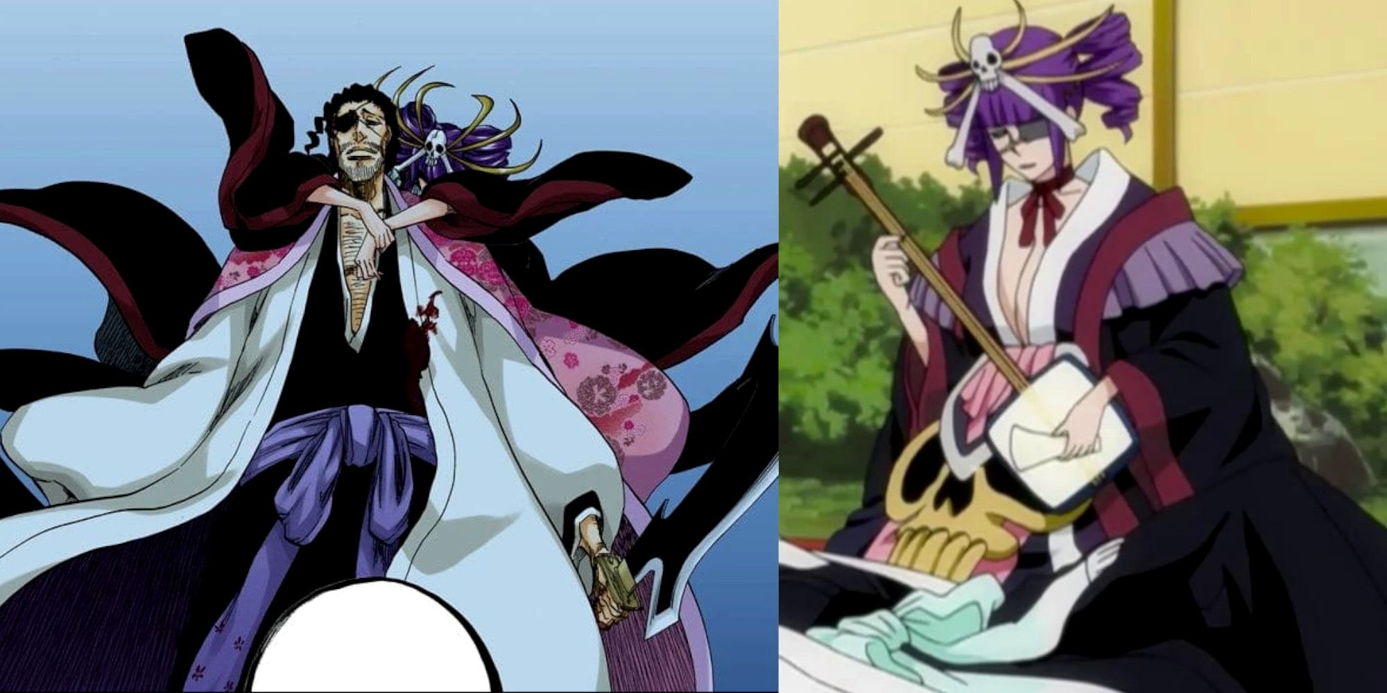 Bleach: 10 Characters With The Coolest Designs Shunsui Kyoraku and Katen Kyōkotsu