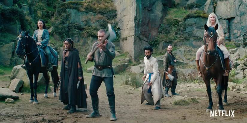 The Witcher: Blood Origin cast of elves in fight stance