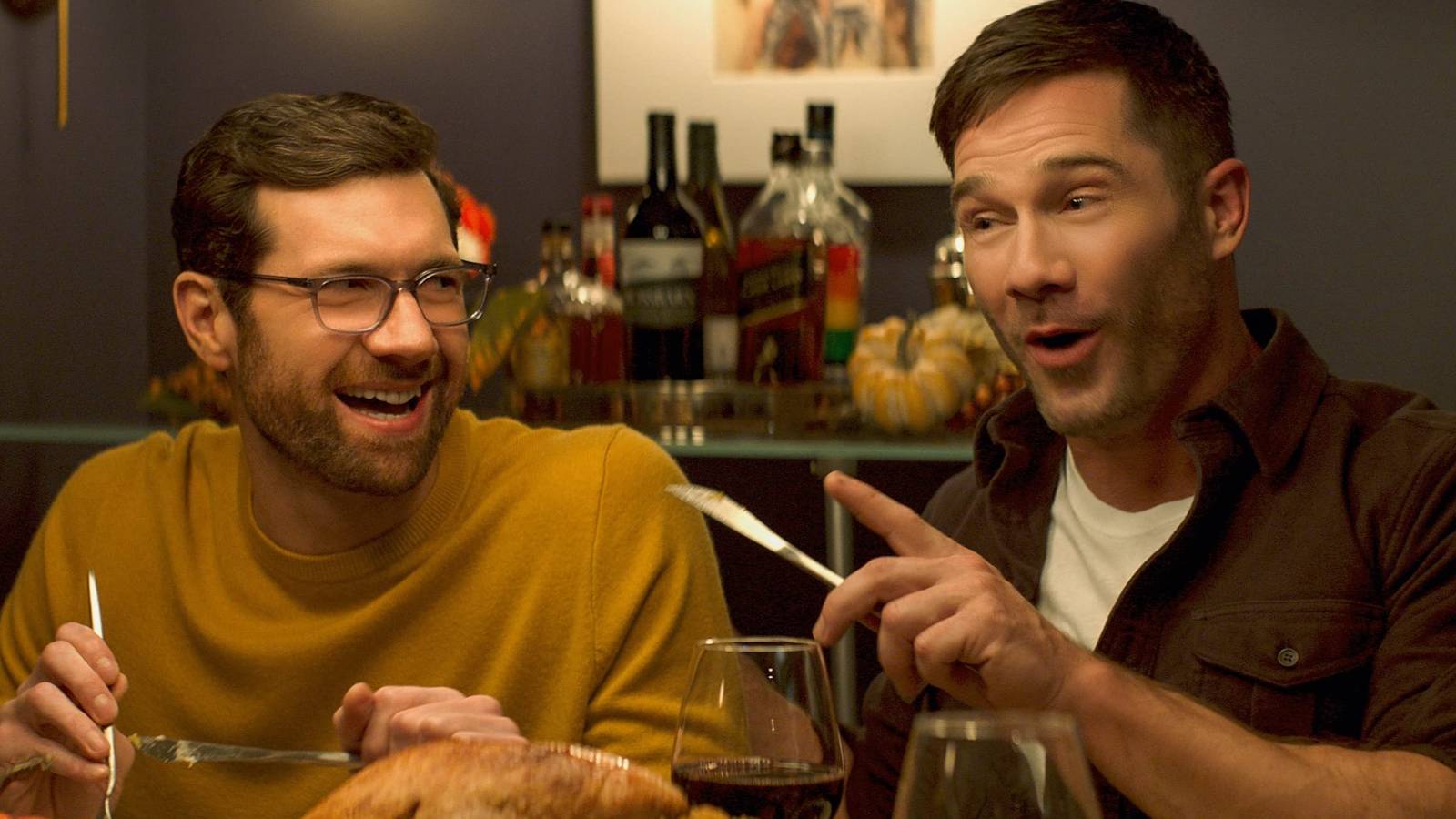 Bobby and Aaron eating dinner in Bros