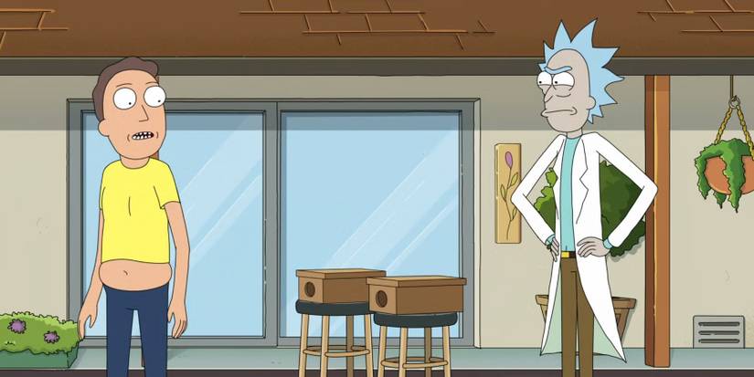 Jerry dressed as Morty with Rick Sanchez