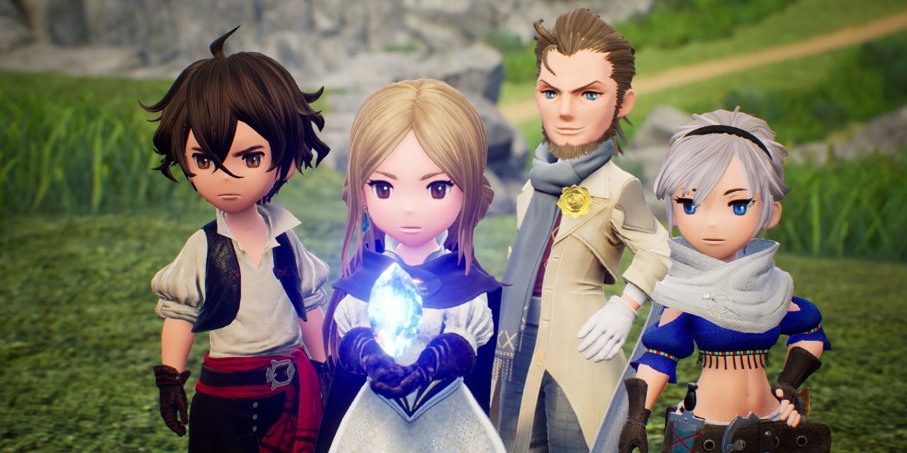 Four of the characters from Bravely Default in the Nintendo Switch version 
