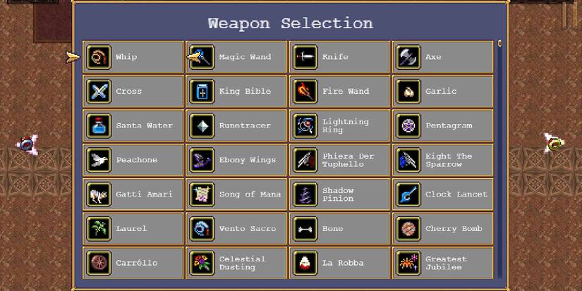 Selecting a weapon with the Candybox in Vampire Survivors