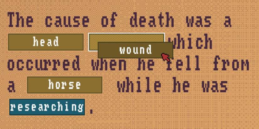 "The cause of death was a head wound which occurred when he fell from a horse while he was researching."