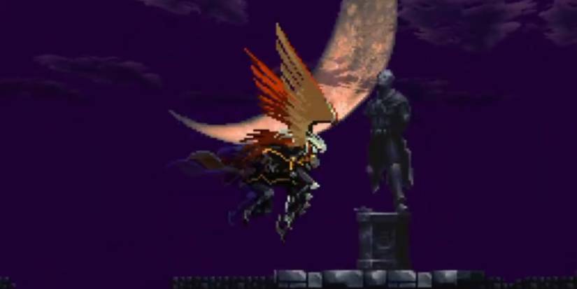 Alucard lifting himself with wings in Castlevania