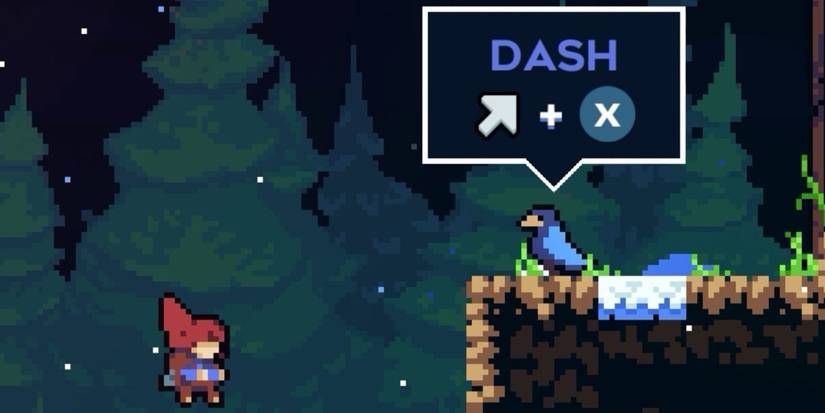 A helpful bird teaches Madeline the air dash in Celeste