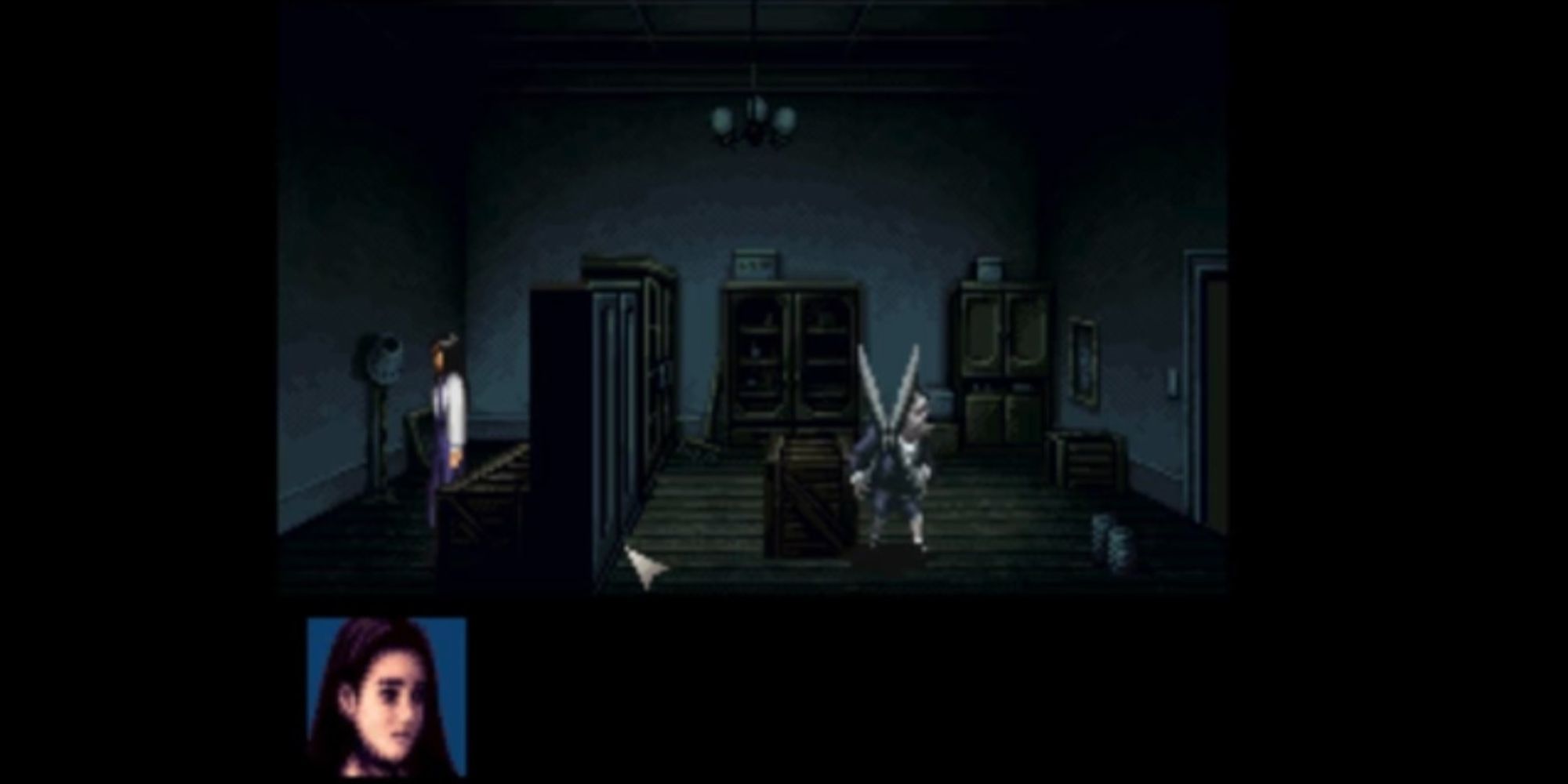 The player hiding from the monster in Clock Tower: The First Fear