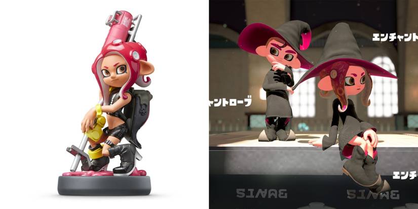 Split image of Amiibo and witch outfits from their announcement.