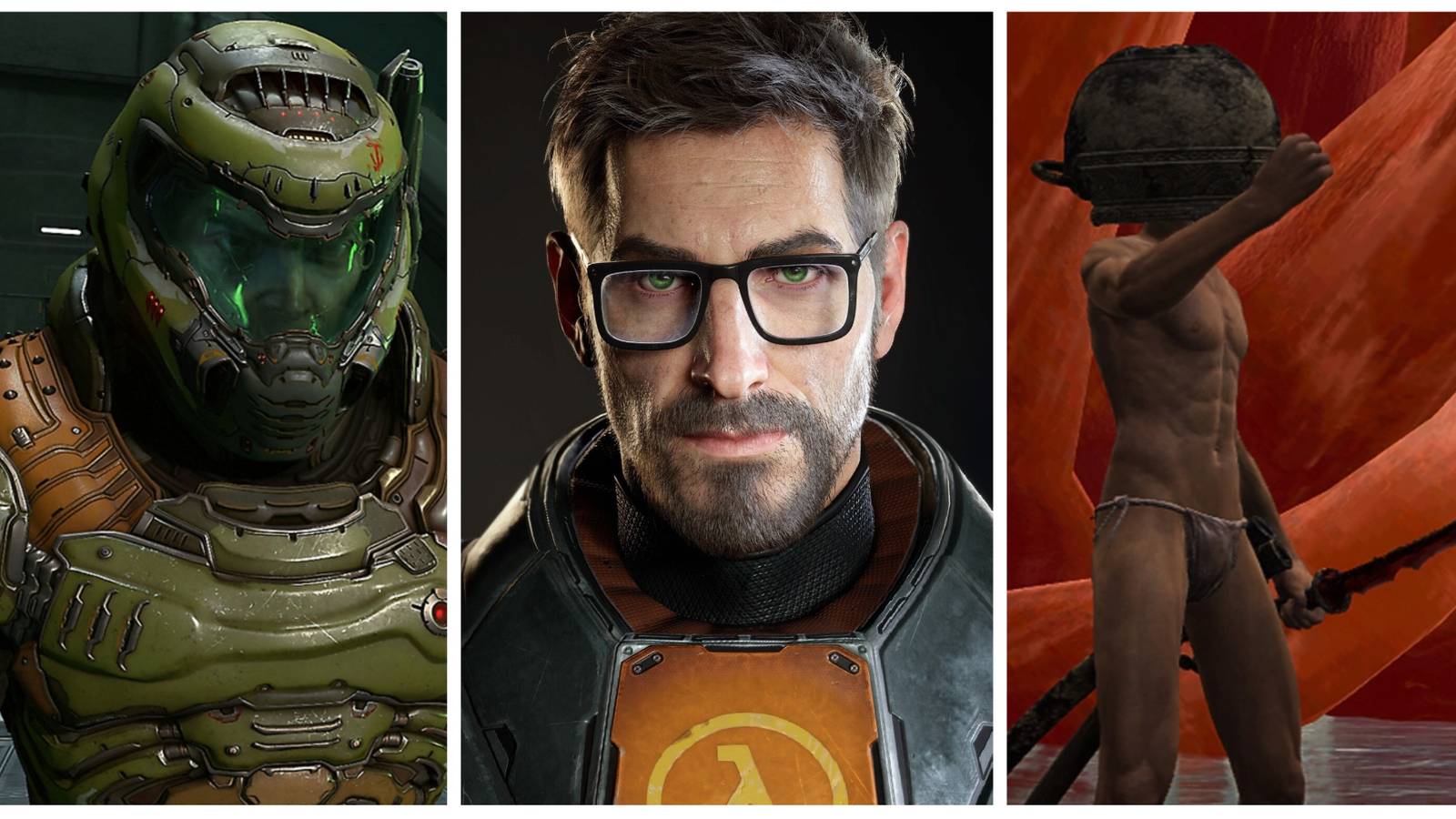 doom slayer from doom, gordon freeman from half-life, let me solo her from elden ring