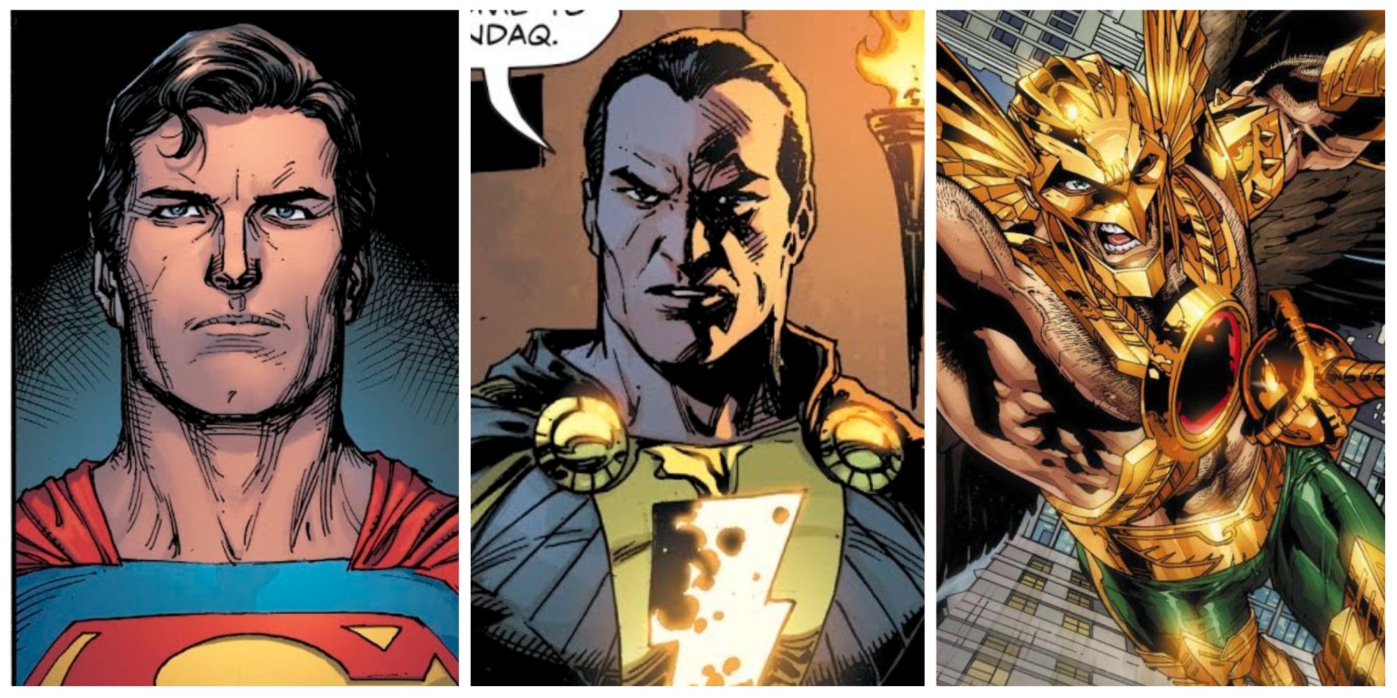 superman, black adam and hawkman 