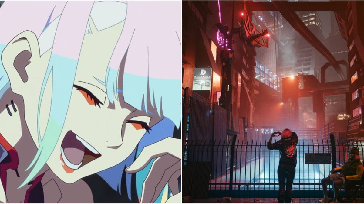 lucy from cyberpunk edgerunners and a screenshot from cyberpunk 2077