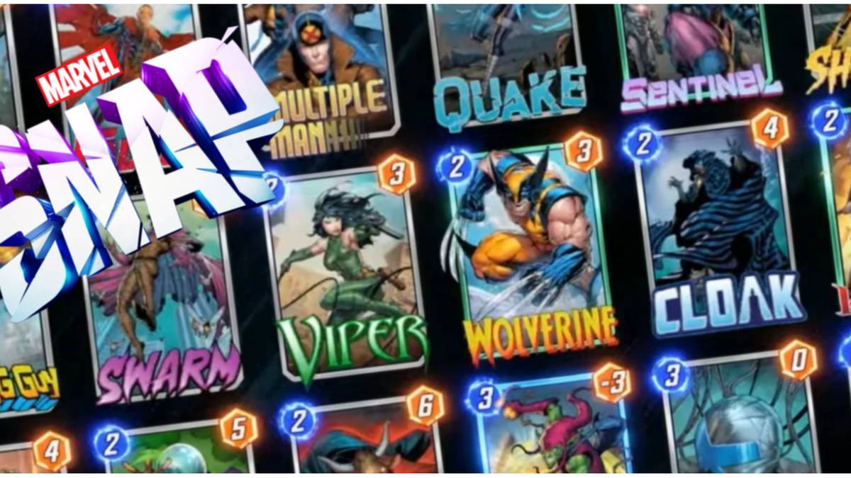marvel snap logo with cards behind it