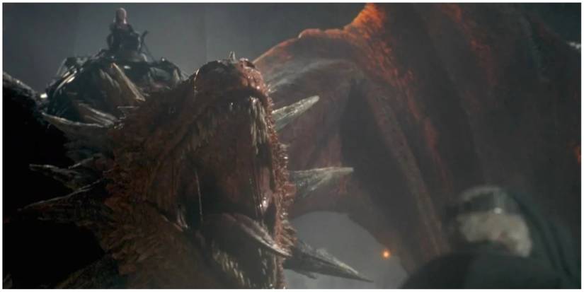 Meleys screaming at Aegon during his coronation in House of the Dragon.