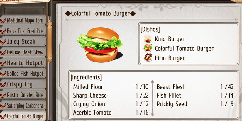 Colorful Tomato Burger recipe and ingredient list