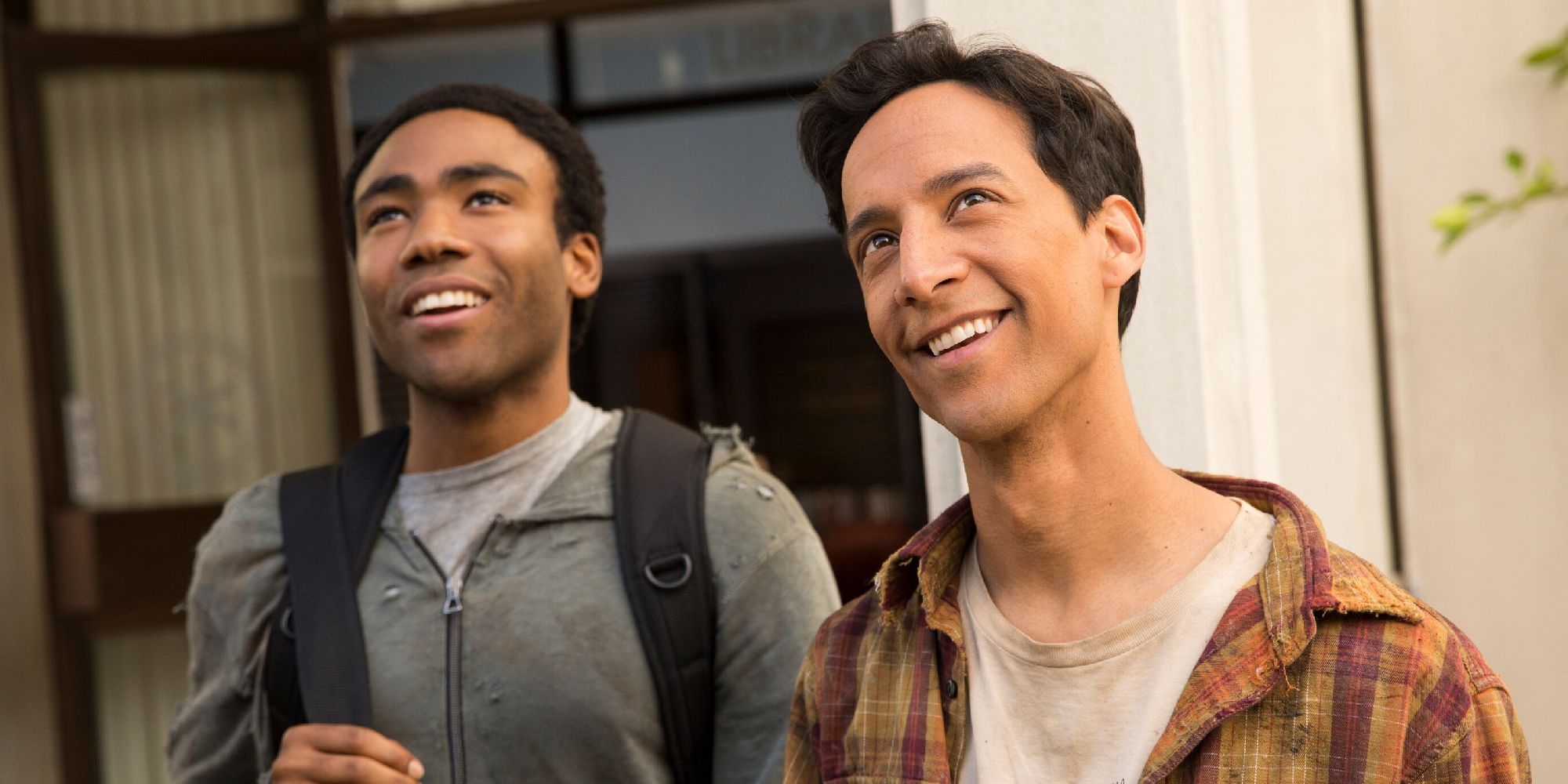 Troy and Abed looking up at Pierce's ship