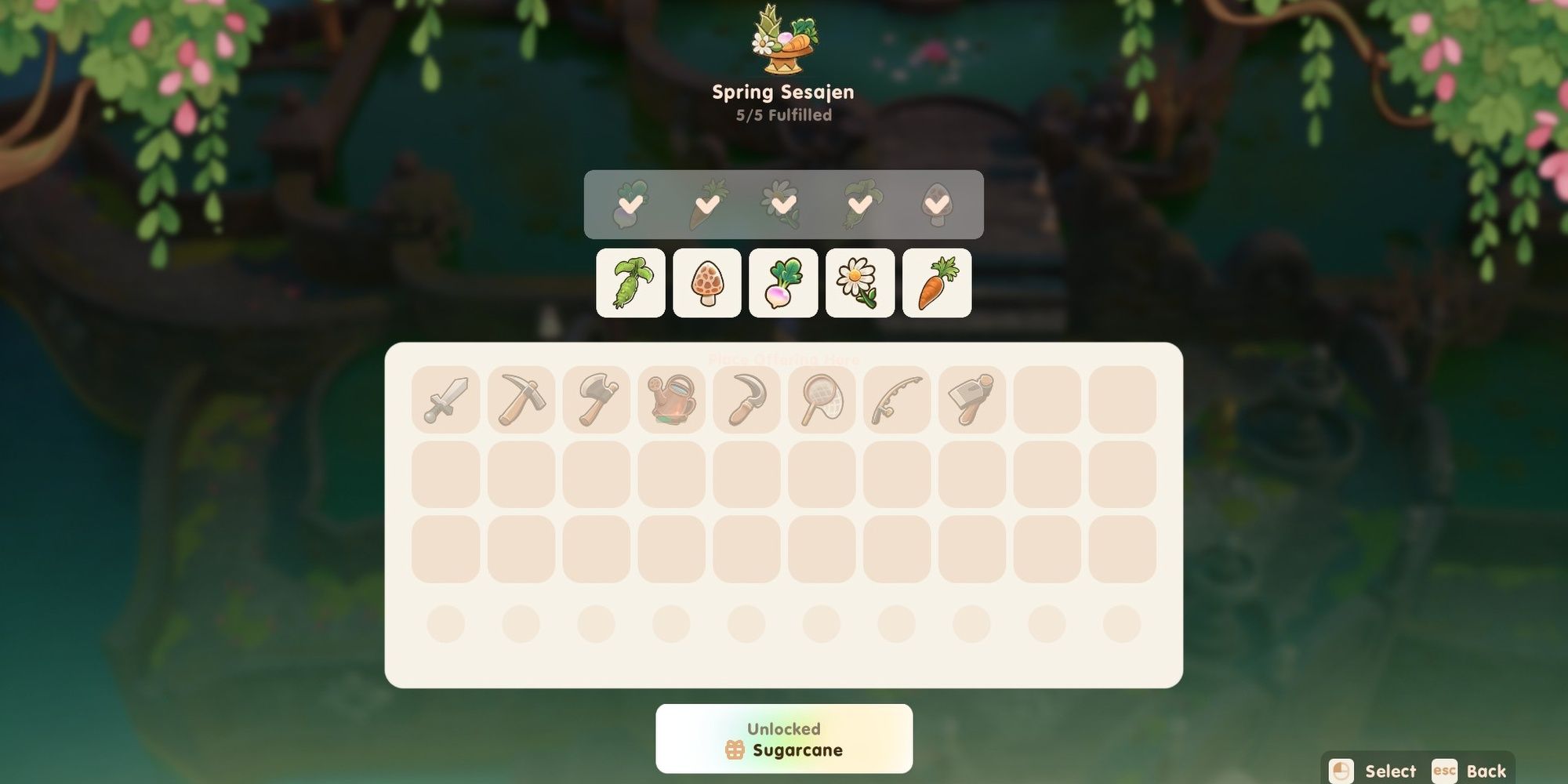 Coral Island Sugarcane seeds being unlocked at the shrine