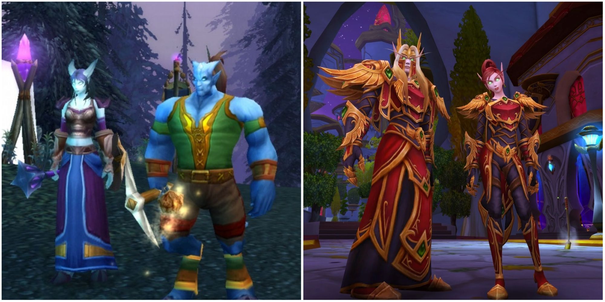 Draenei and Dark Elf in World of Warcraft