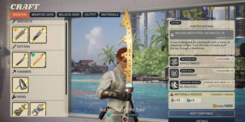 Deathverse Let It Die - Showing The Weapon Of The Day In Craft Menu