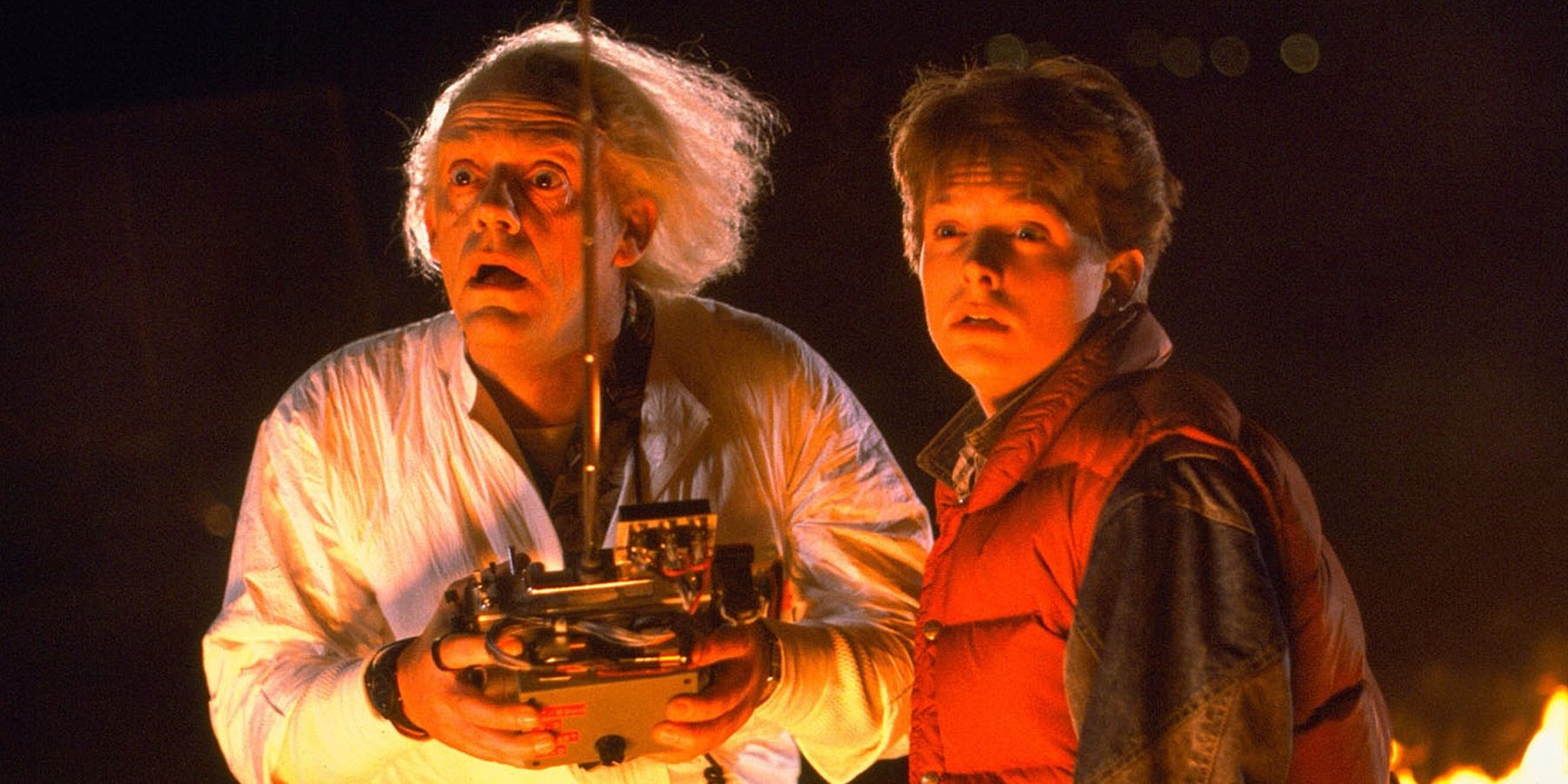 Doc and Marty test the time machine in Back to the Future