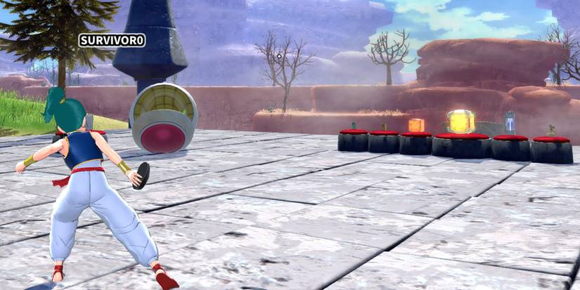 Dragon Ball The Breakers - Bulma Throwing Krillins Shoe In Training Mode