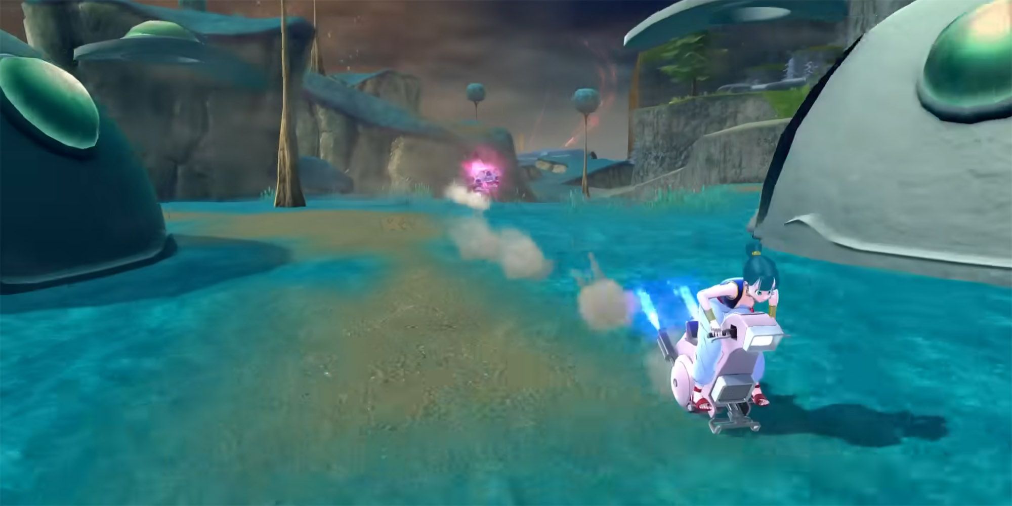 Dragon Ball The Breakers - Bulma использует капсульный мотоцикл, чтобы обогнать рейдера