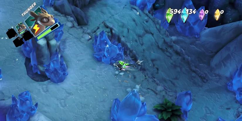 Thunder smashes stones to collect gems